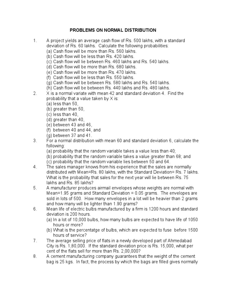 Problems On Normal Distribution | PDF | Probability Distribution ...