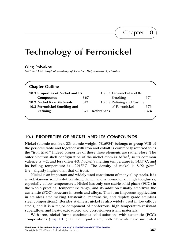 Chapter 10 Technology of Ferronickel PDF PDF Nickel Steel
