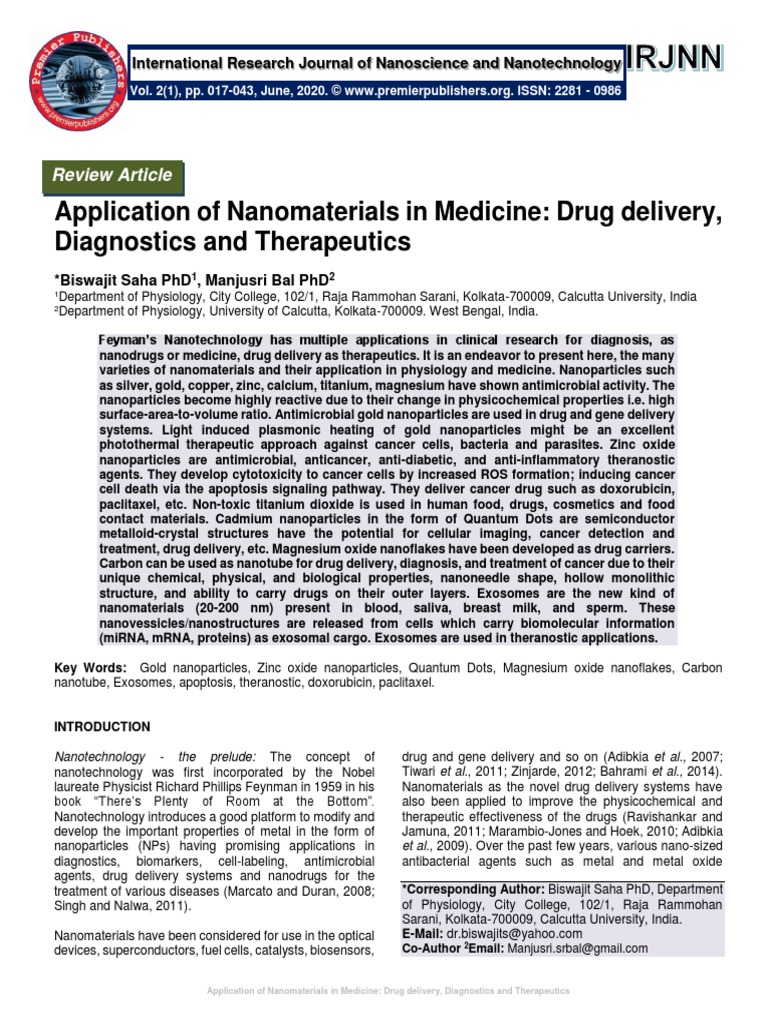 Application of Nanomaterials in Medicine: Drug Delivery, Diagnostics ...