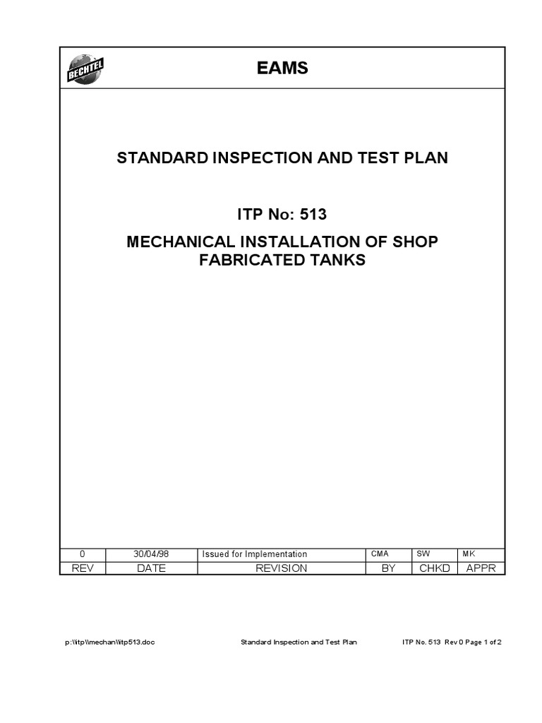 Standard Inspection and Test Plan REV Date Revision BY CHKD Appr PDF