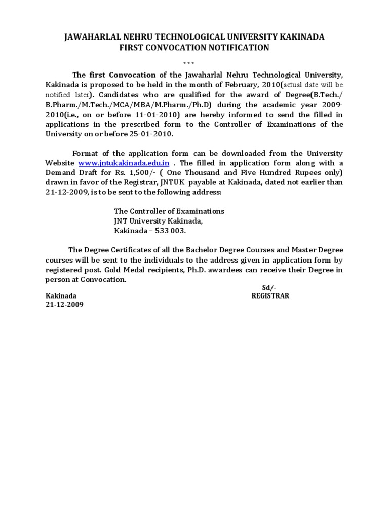 JNTUK First Convocation Notification | PDF