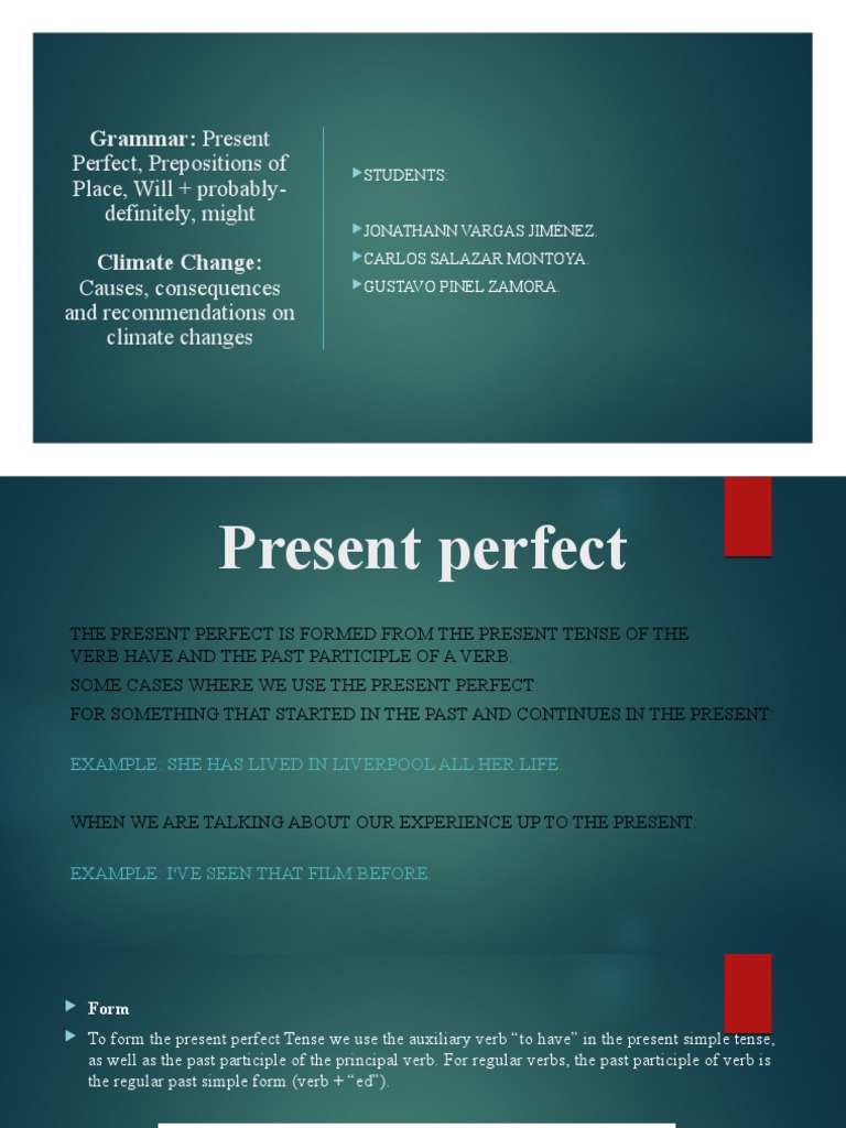 English Grammar and Climate Change Guide | PDF | Verb | Perfect (Grammar)