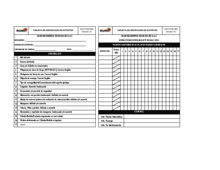Tarjeta de Inspección de Extintores | PDF