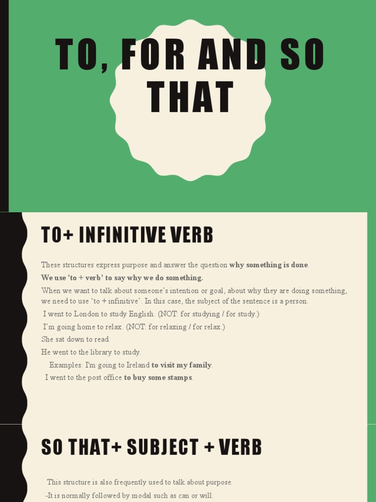 To, For and So That | PDF | Verb | Morphology