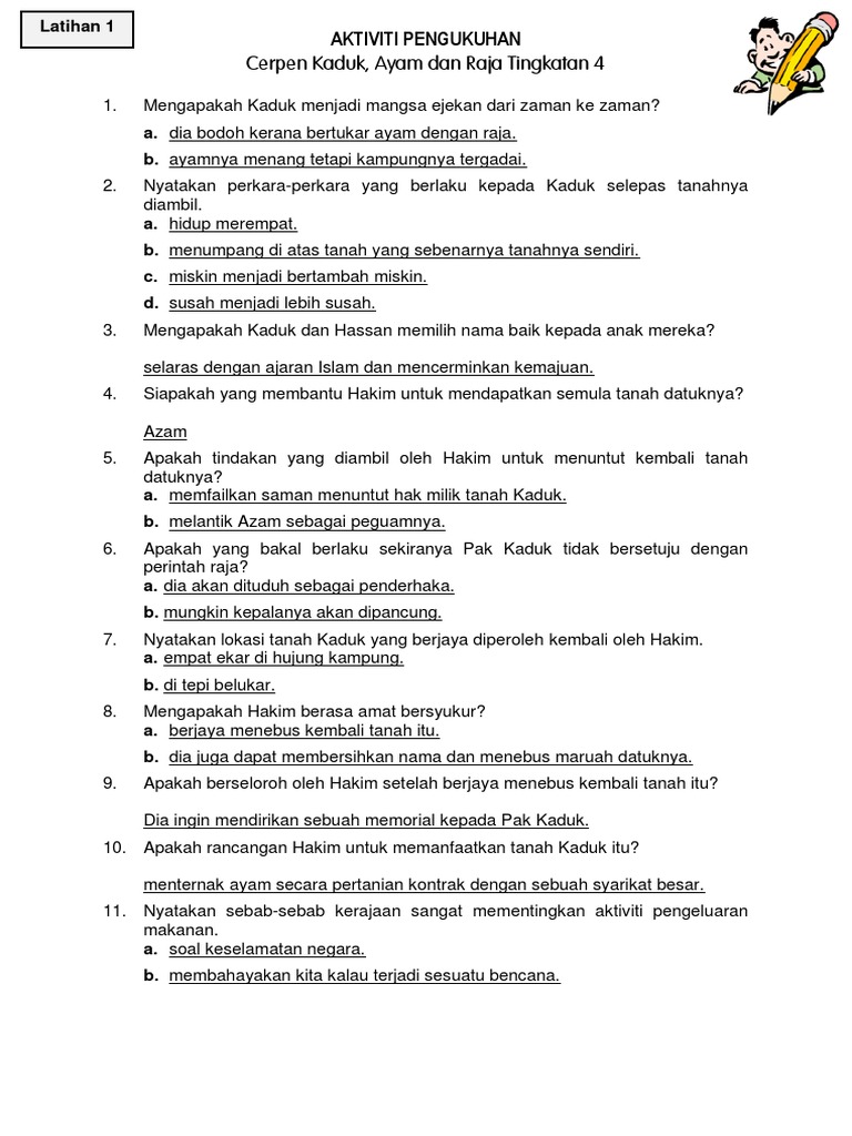 Jawapan Kaduk Ayam Dan Raja Pdf