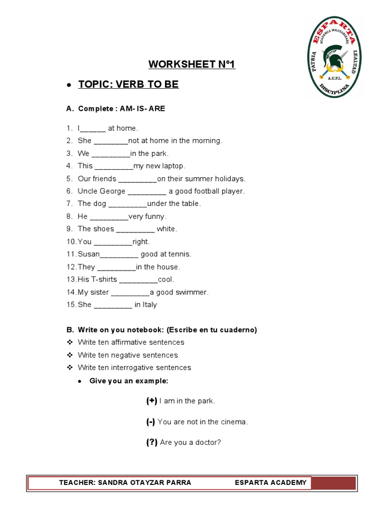 Verb To Be Worksheet for Students | PDF