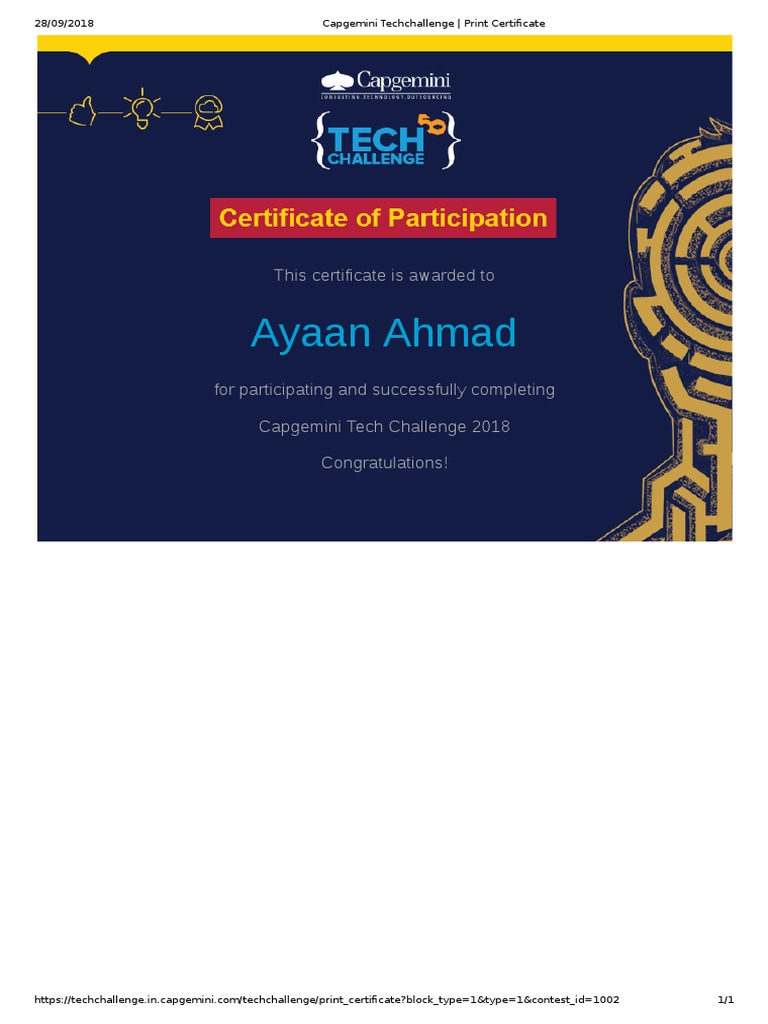 Capgemini Techchallenge Print Certificate PDF