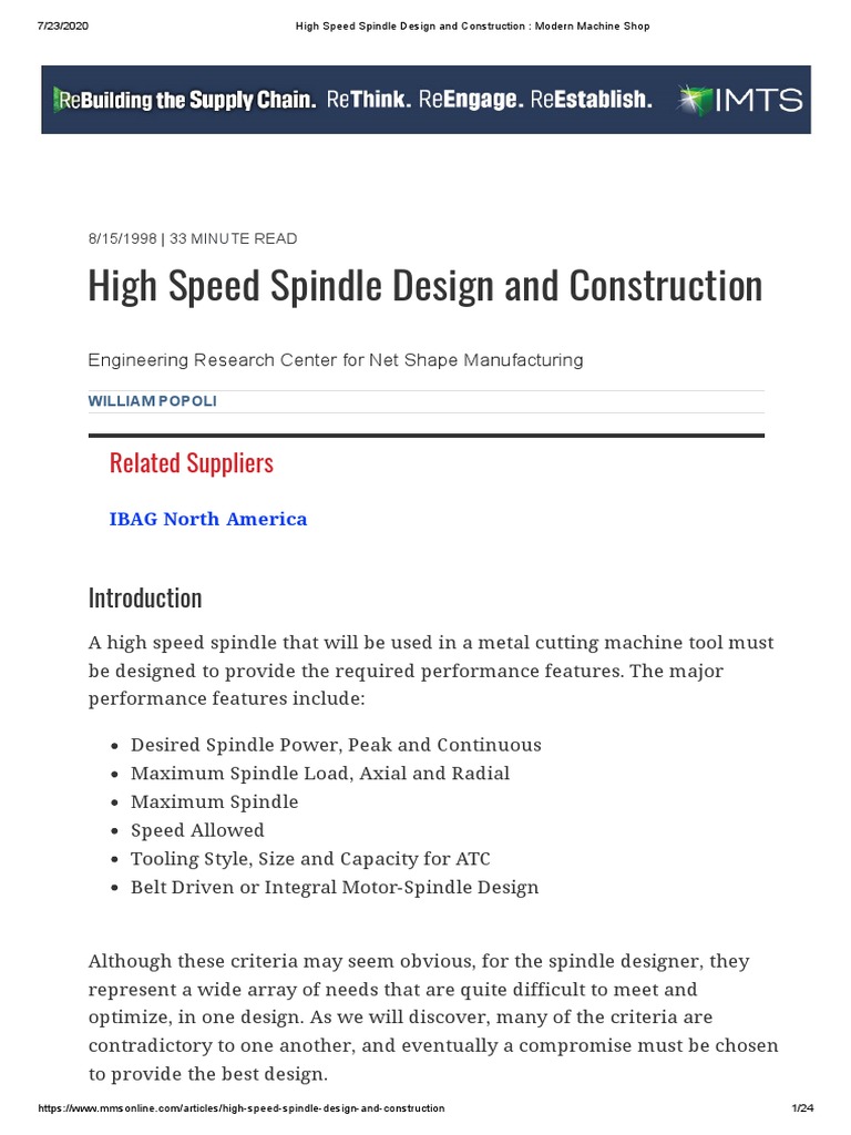 High Speed Spindle Design and Construction Modern Machine Shop PDF