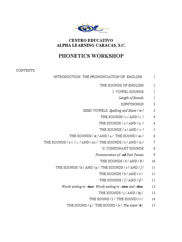 Phonetics Workshop Centro Educativo Alpha Learning Caracas S C Pdf