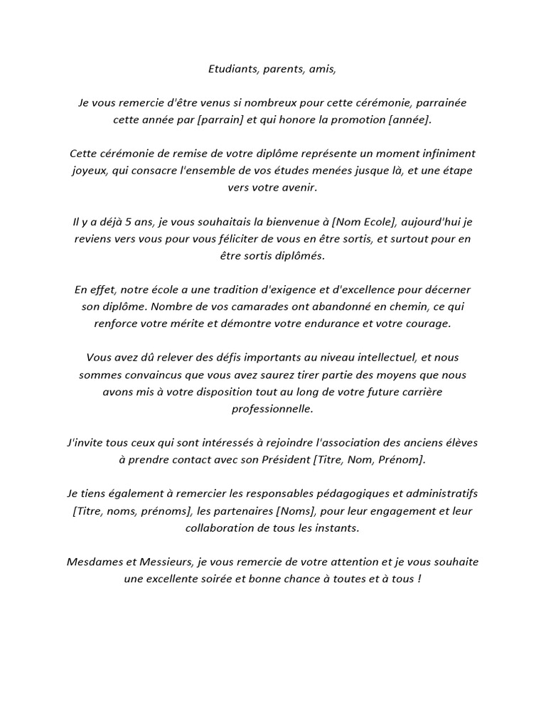 Discours Cérémonie Remise Diplome  PDF