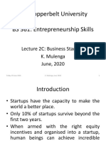 The Copperbelt University BS 361: Entrepreneurship Skills: Lecture 2C: Business Startups K. Mulenga June, 2020