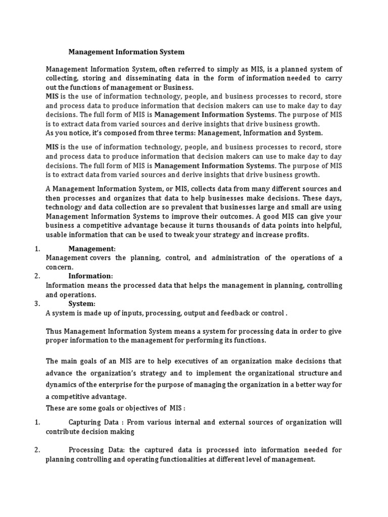 MIS: Key to Business Decision Making | PDF | Management Information ...