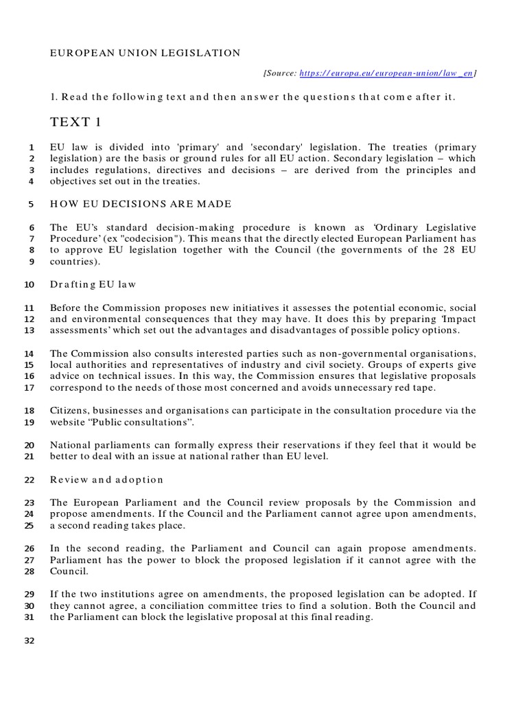 Text 1 European Union Legislation Pdf European Union European