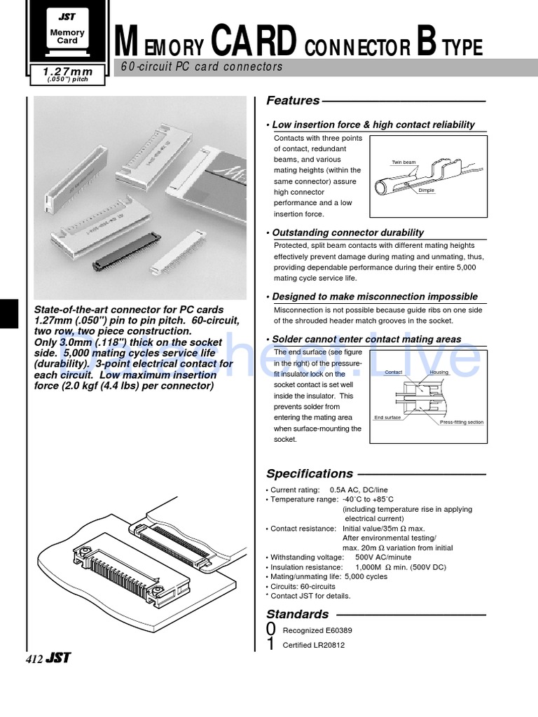 60-Circuit Memory Card Connector B Type | PDF | Electrical Connector ...