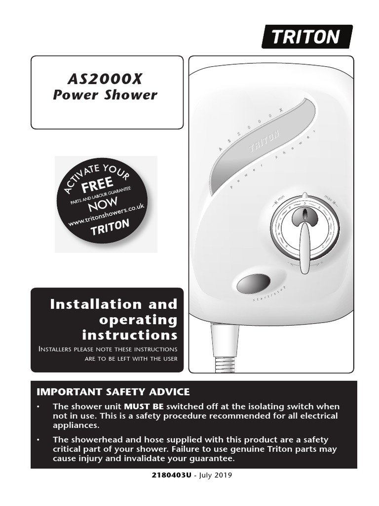 Power Shower Installation and Operating Instructions PDF Water Heating Shower