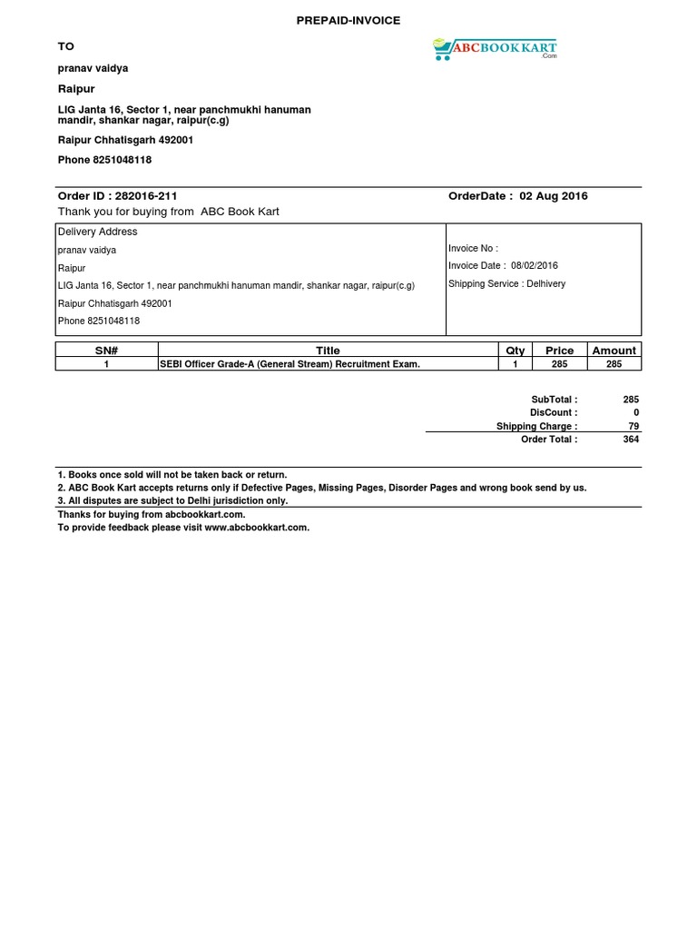 Invoice for ABC Book Kart Order | PDF