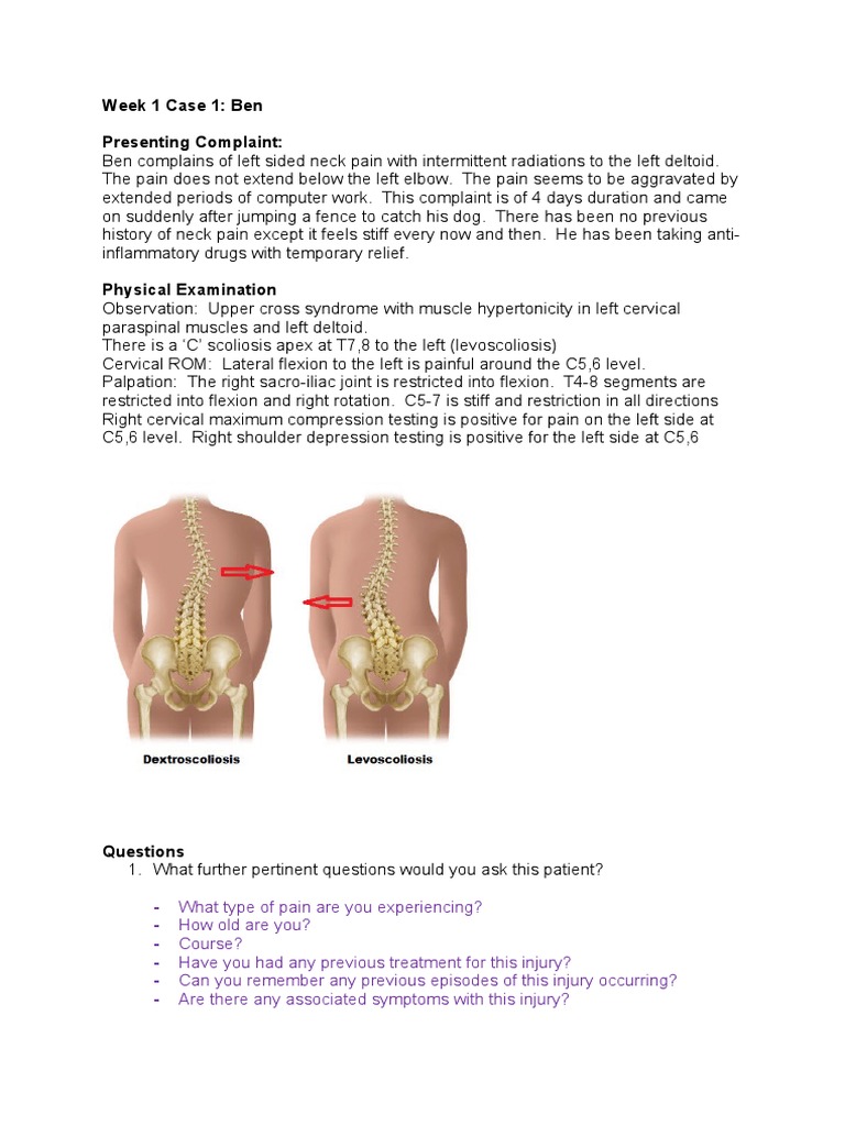 Week 1 Case 1: Ben Presenting Complaint | PDF | Shoulder | Spinal Cord