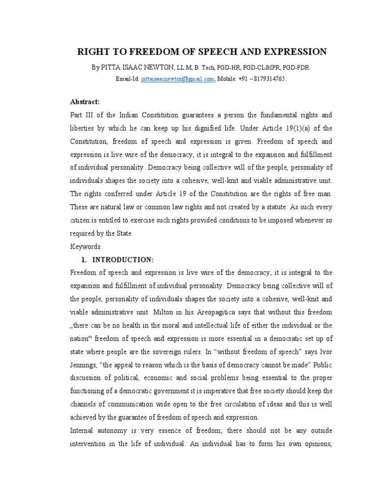 Right To Freedom of Speech and Expression: Abstract | PDF | Freedom Of ...