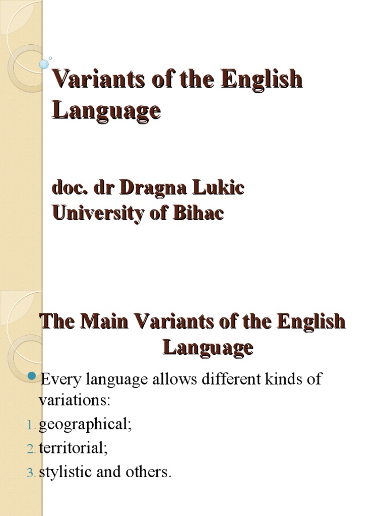 Main Variants of the English Language | PDF | English Language | Word