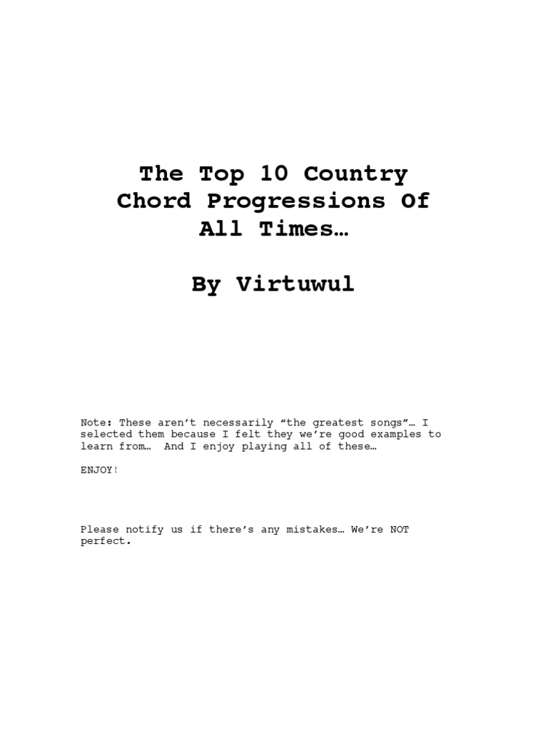 The Top 10 Country Chord Progressions of All Times by Virtuwul PDF Song Structure Songs