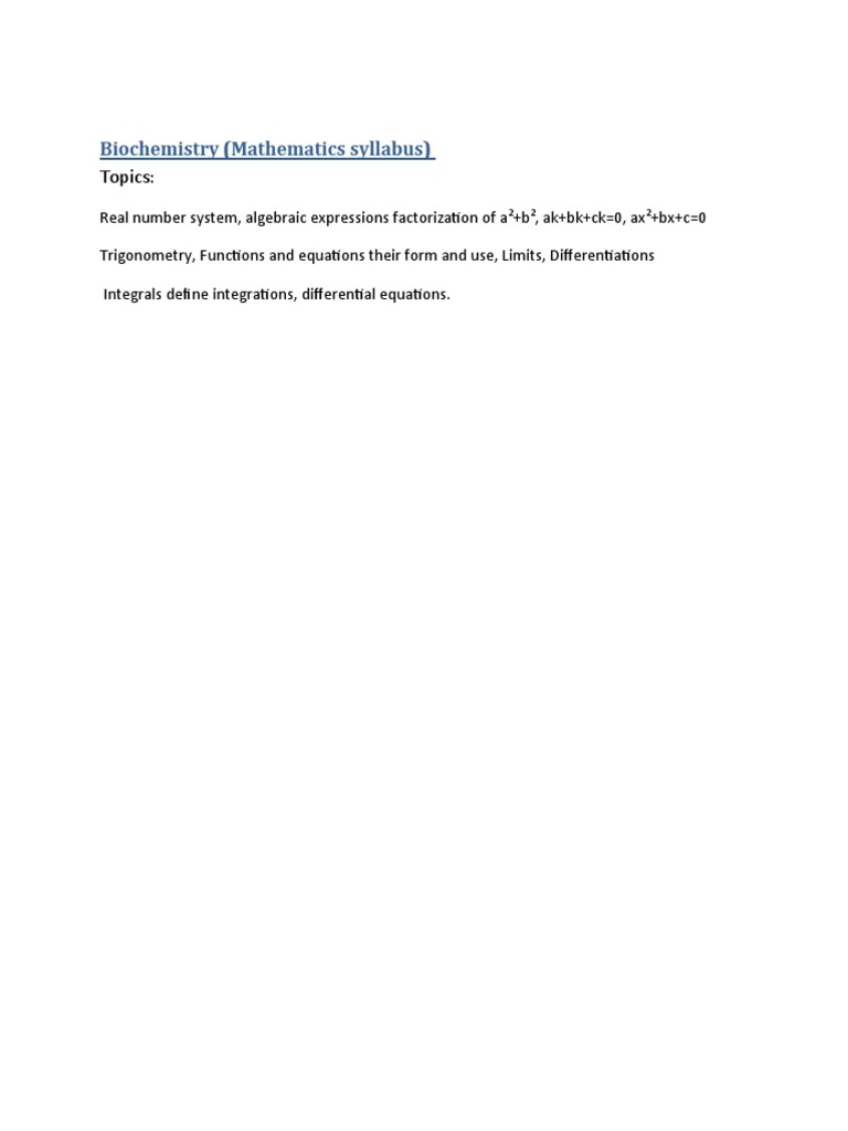 Biochemistry Math Syllabus Overview | PDF | Teaching Methods & Materials