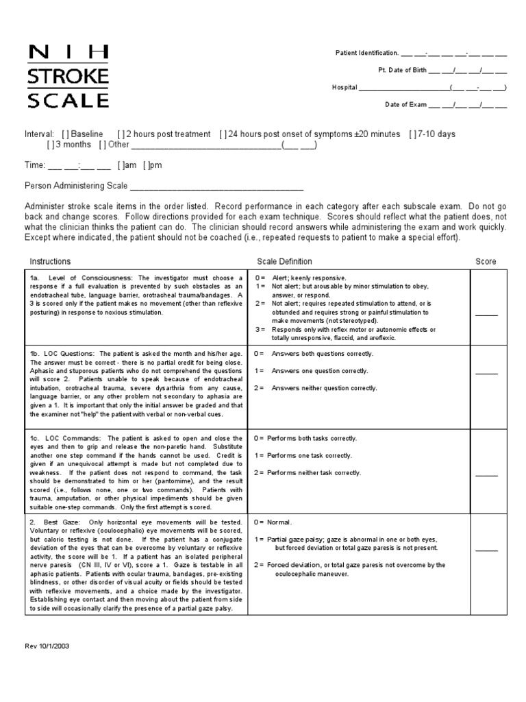 NIH Stroke Scale | Aphasia | Reading Comprehension