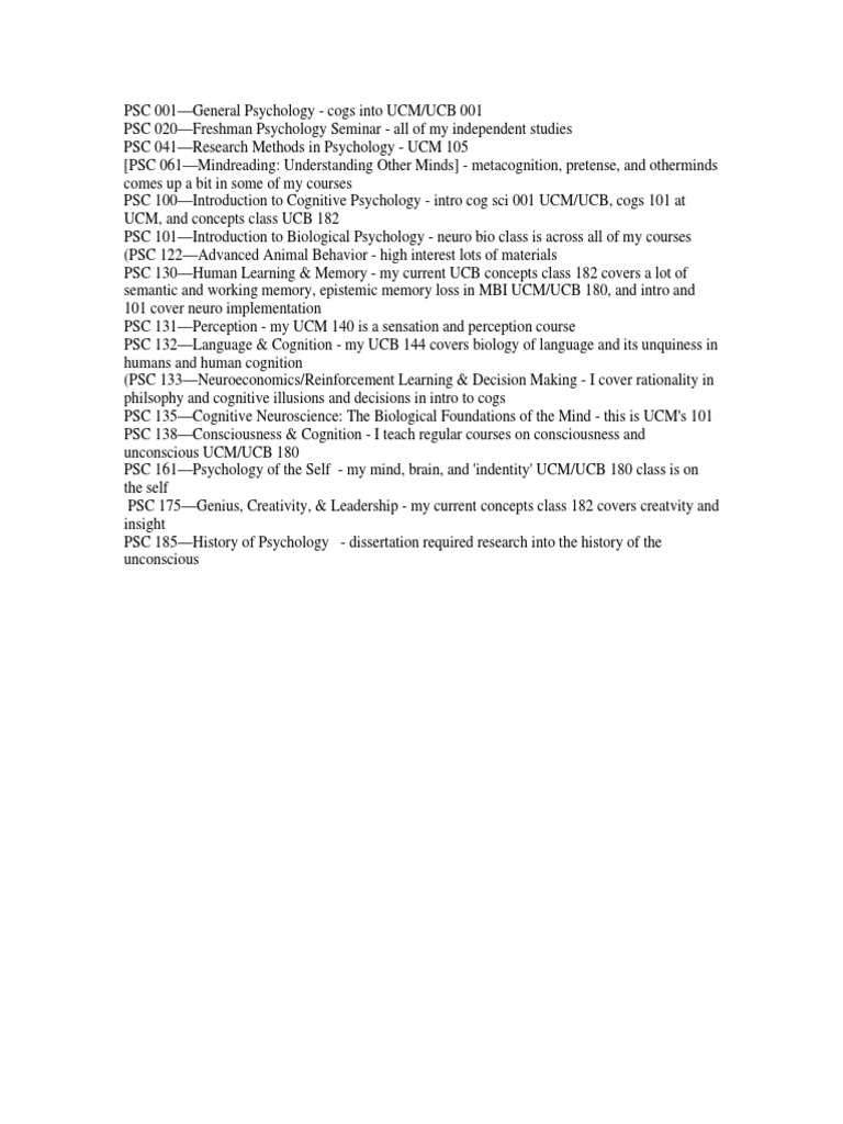 UC Davis Psych Class List and Justifications PDF