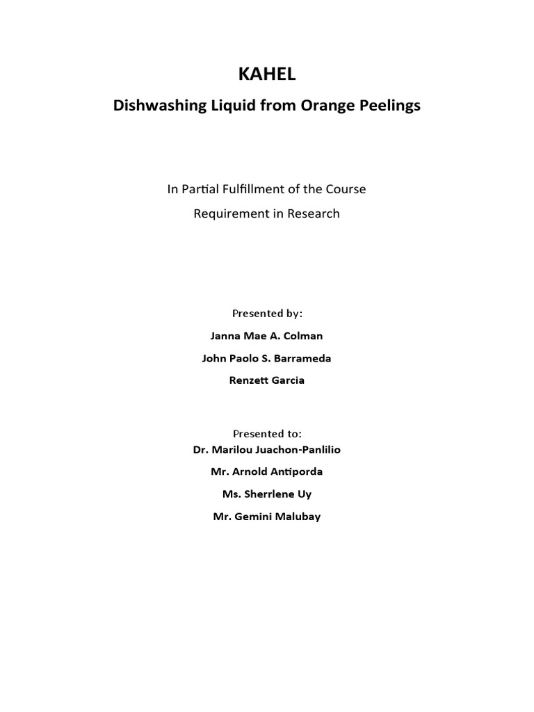 Kahel Dishwashing Liquid From Orange Peelings PDF Soap Sodium