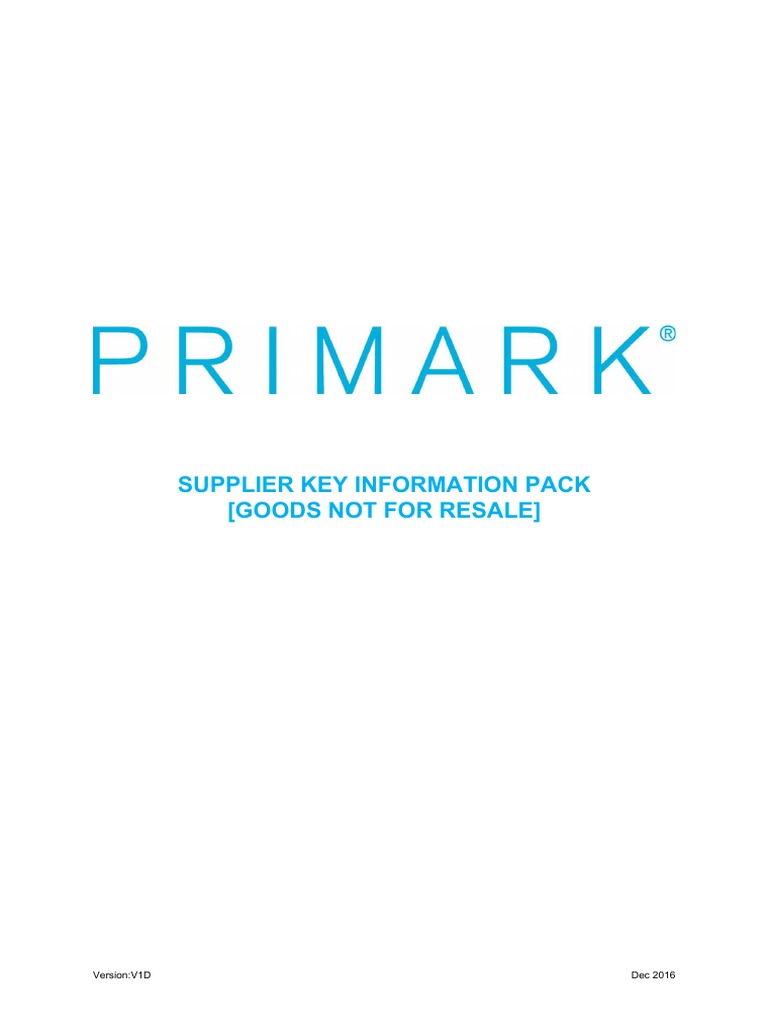 Primark Supplier Key Information Pack FINAL V2 PDF | PDF | Supply Chain ...