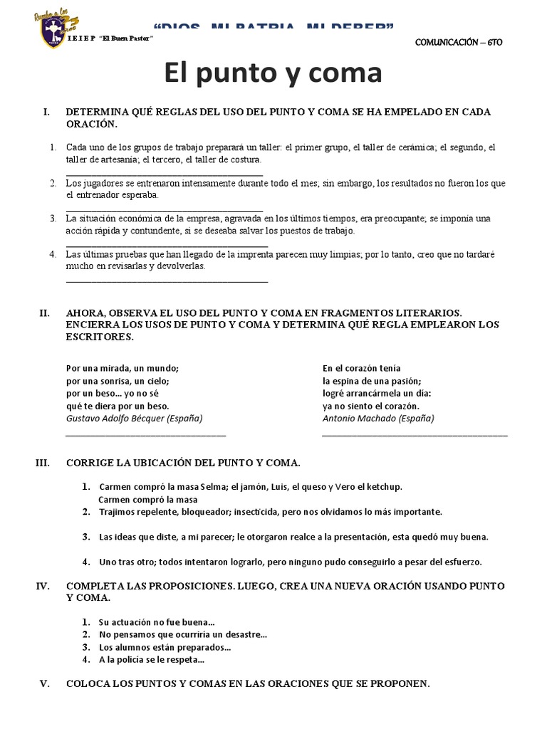 Uso del Punto y Coma en Oraciones | PDF