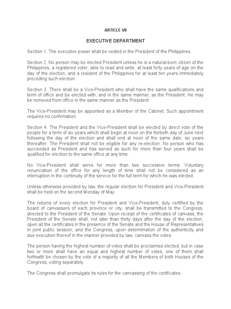 Executive Department: Article Vii | PDF