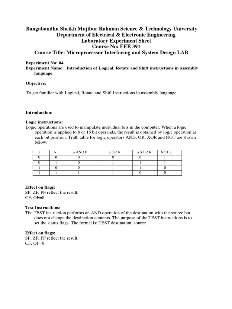 Assembly Language Shift and Logic Instructions | PDF | Computer ...