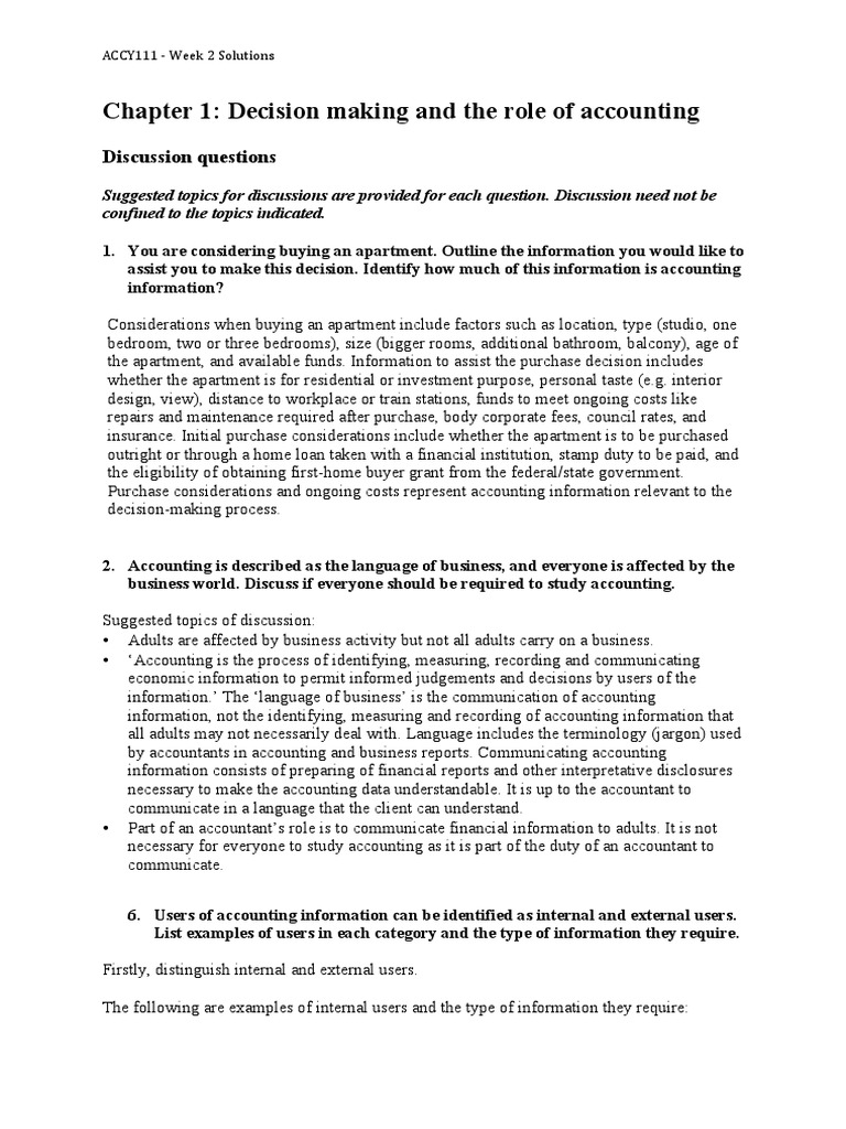 Chapter 1: Decision Making and The Role of Accounting: Discussion ...