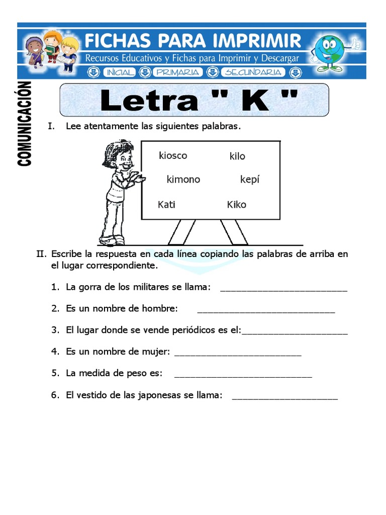 Ficha De La Letra K Para Primero De Primaria