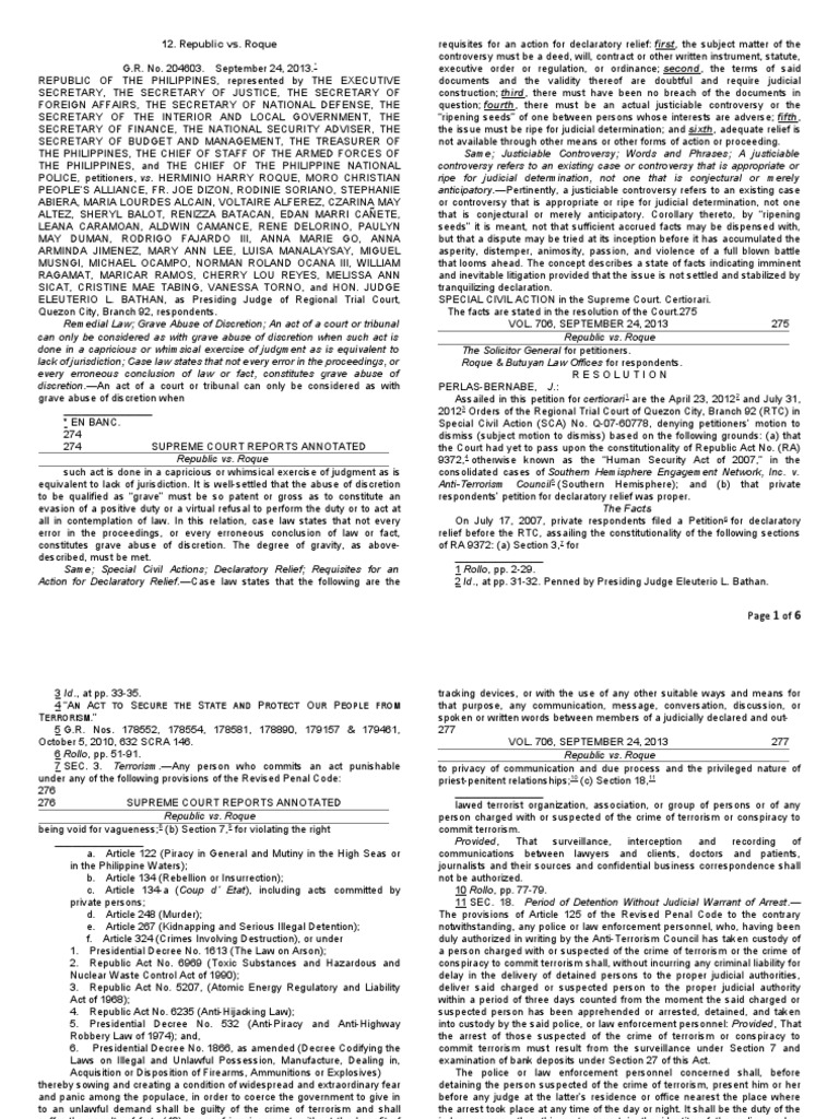Republic vs. Roque PDF Arrest Bail