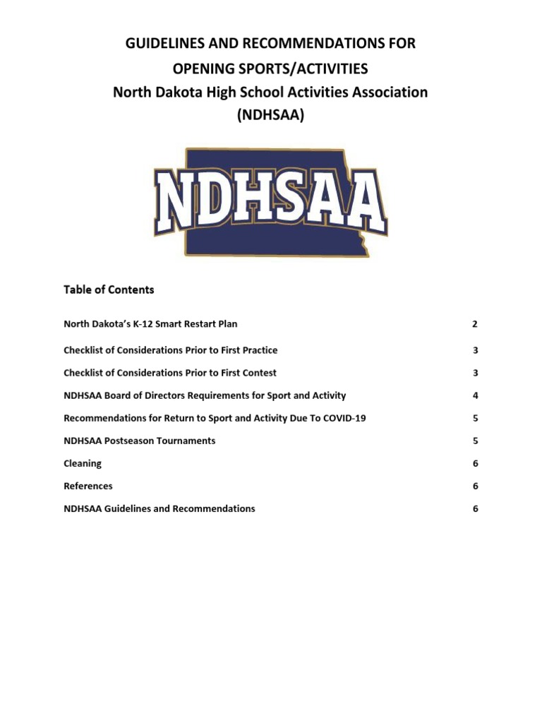 NDHSAA Return To Competition Guidelines | PDF | Emergency Management ...