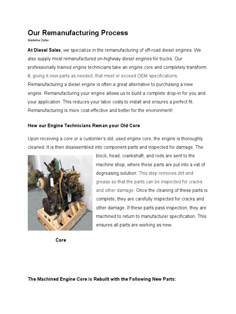 Our Remanufacturing Process PDF Diesel Engine Piston