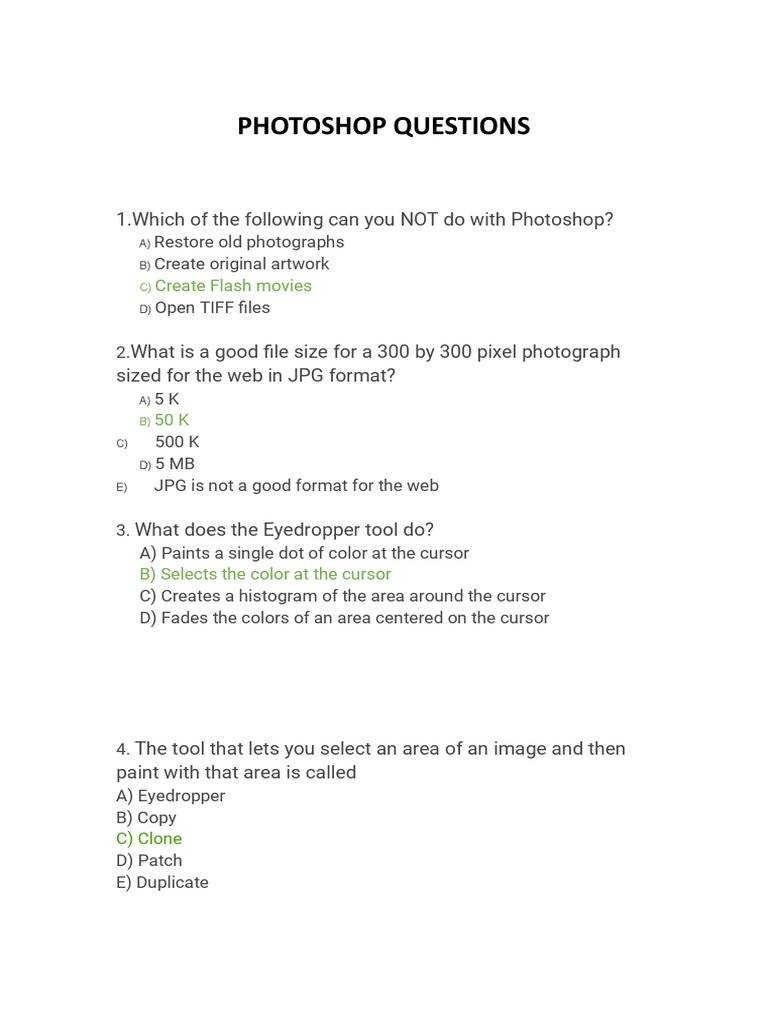 Adobe Photoshop Test Questions