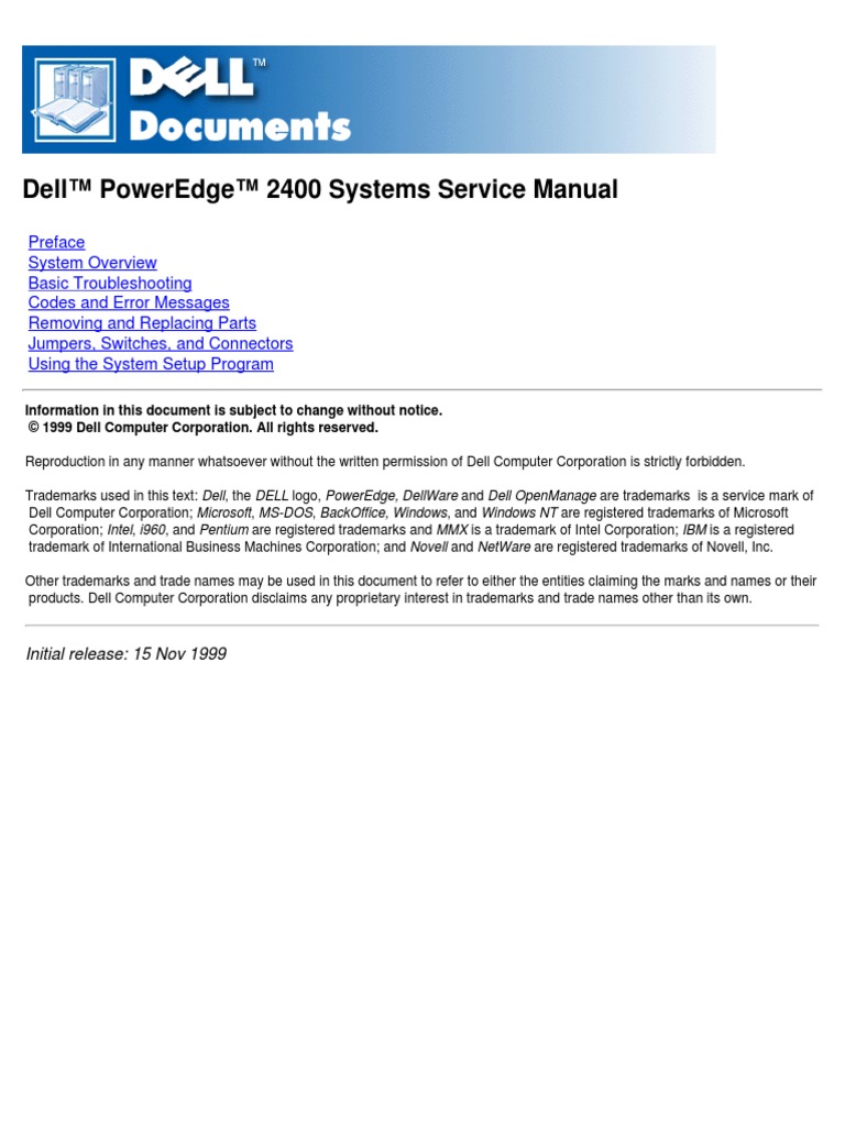 Poweredge2400 Service Manual EnUs PDF Booting Central