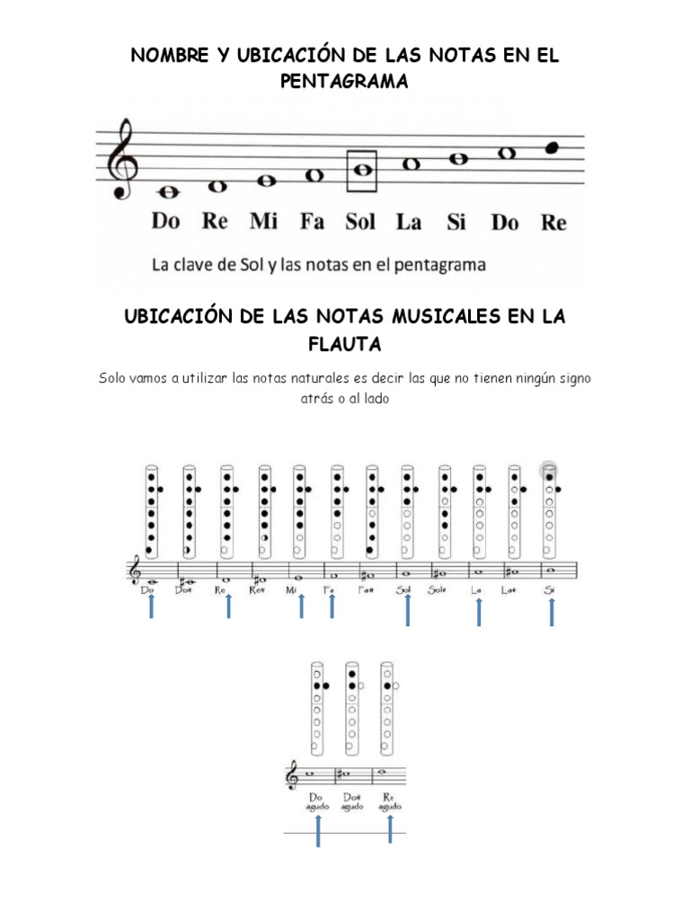 Ubicacion de Las Notas Musicales en El Pentagrama y La Flauta | PDF