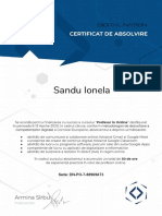 Certificat de Absolvire - Profesor in Online Sandu Ionela PDF