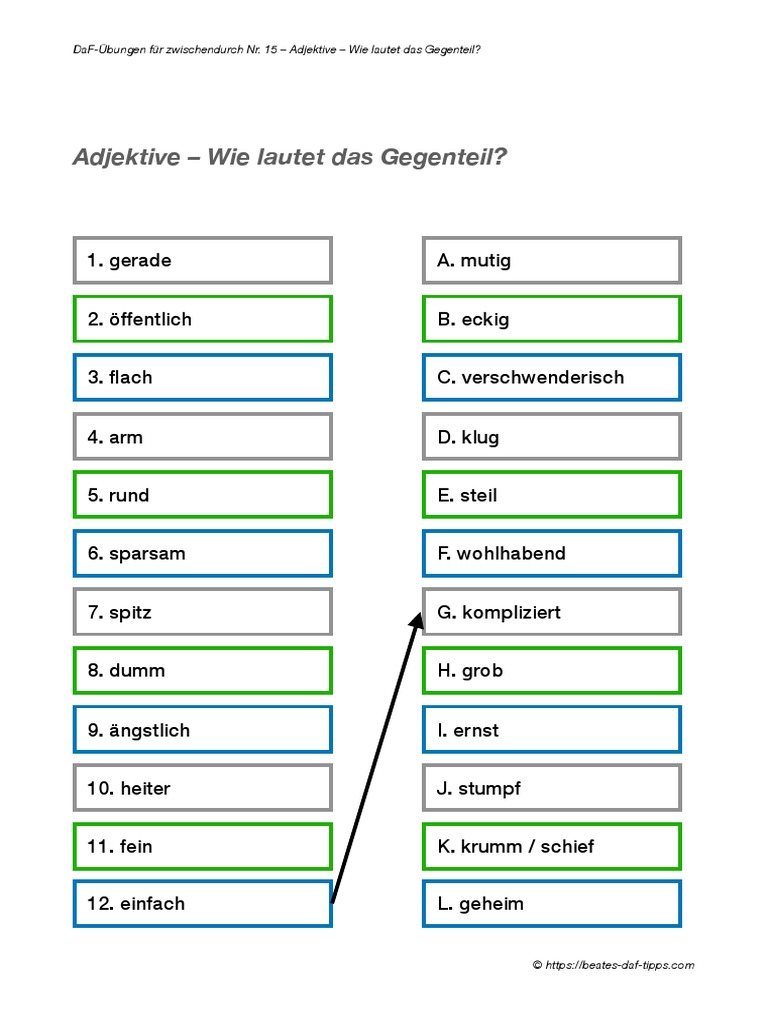 015 Arbeitsblatt Daf Uebungen Gegenteil Adjektive PDF | PDF