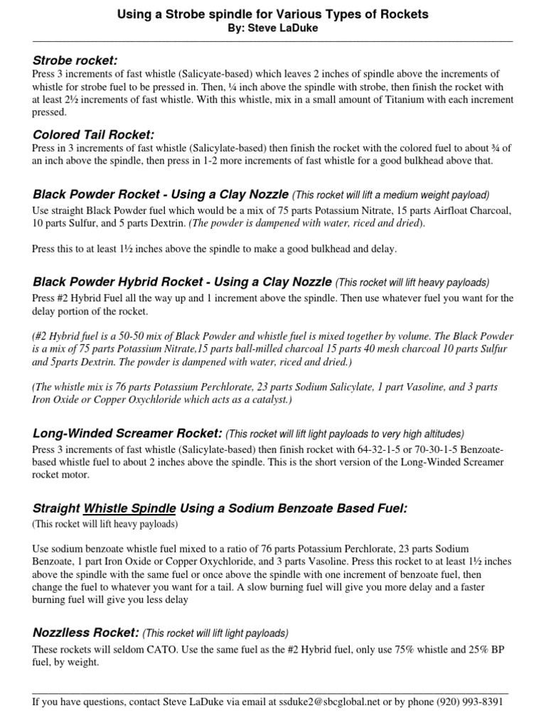 Strobe Rocket Spindle For Other Rocket Types PDF Gunpowder Rocket