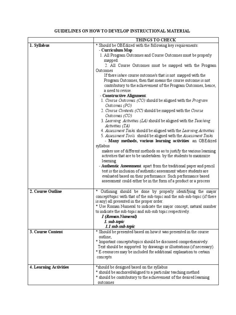 Guidelines On How To Develop Instructional Material Things To Check 1 ...