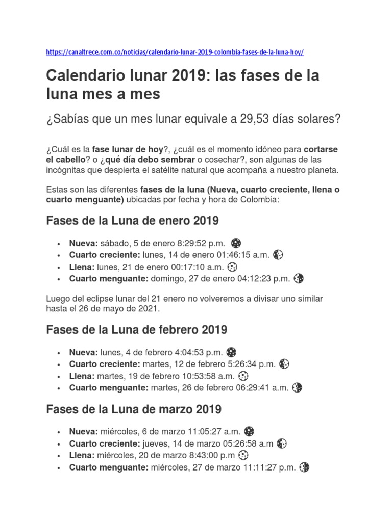 Calendario Lunar 2019 y 2020 | PDF | Luna | Astronomía antigua, image size:768x1024