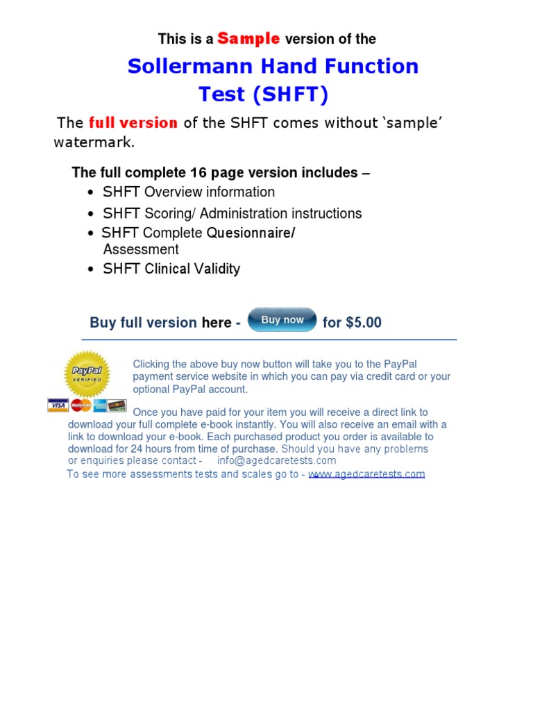Sollermann Hand Function Test (SHFT) SAMPLE | PDF | Thumb | Validity ...
