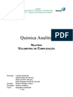 Relatório de Química Analítica: Volumetria de Complexação