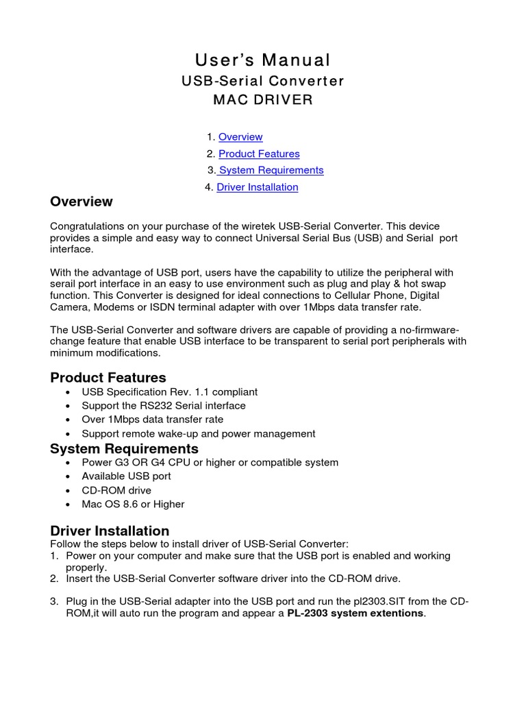 User's Manual: USB-Serial Converter Mac Driver | PDF