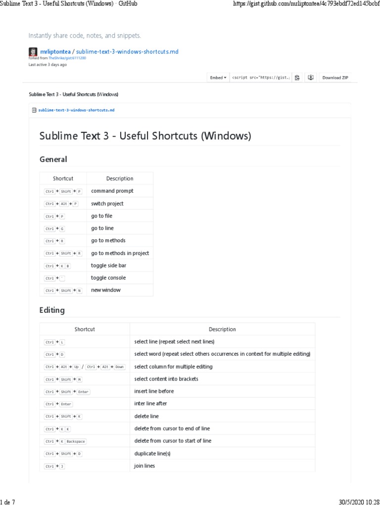 Sublime Text 3 - Useful Shortcuts (Windows) : General | PDF | Keyboard ...