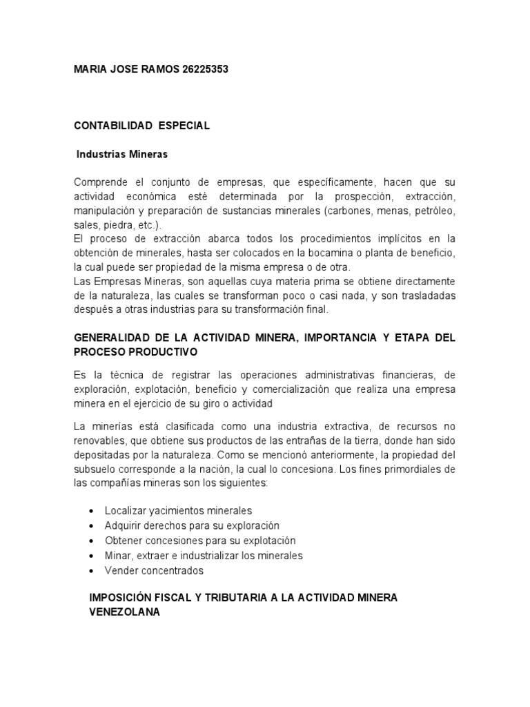 Generalidades de La Actividad Minera Importancia y Etapas Del Proceso ...